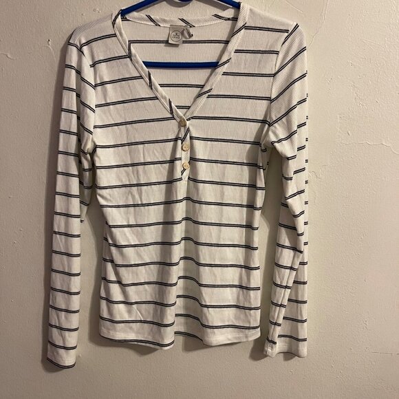 Paper Crane Striped Button Down Long Sleeve WOMEN's Top Size Medium - Picture 1 of 9